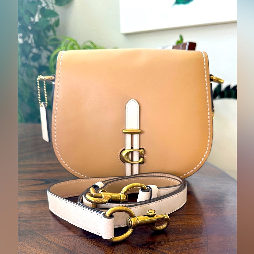Coach Saddle Bag in Colorblock Tan Chalk Brass Hardware Crossbody 54392